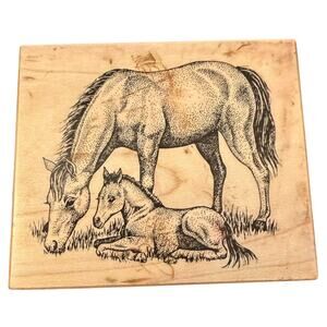 PSX G-1876 Vintage 1996 Country Farm Mare & Foal Horse Rubber Stamp